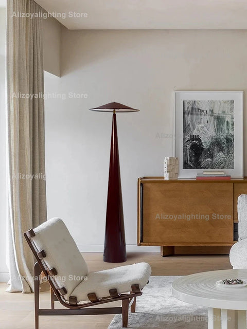 Zoya Cone Floor Lamp with Tapered Cone Silhouette in Metal and Acrylic