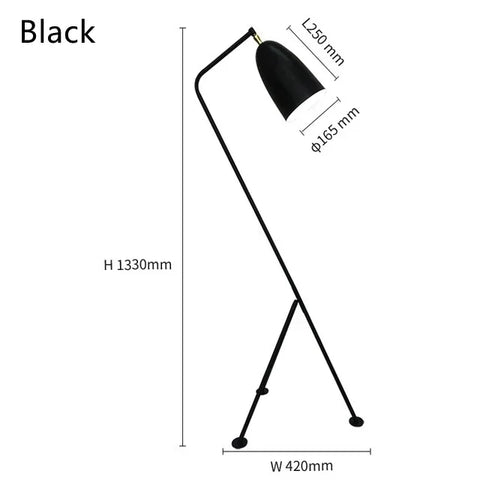 Grasshopper Tripod Floor Lamp with Angled Tripod and Cone Shade