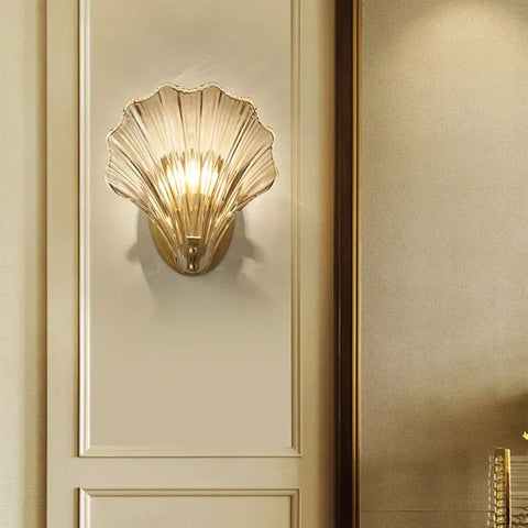 Wall Light with Brass and Glass Seashell Shade