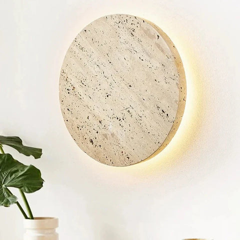 Wall Light with Round Travertine Shade