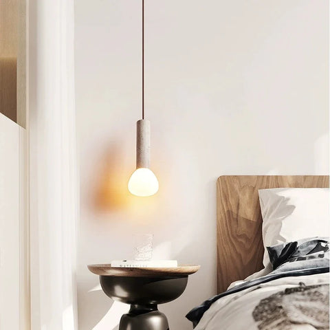 Pendant Light with Travertine Column and Glass Globe