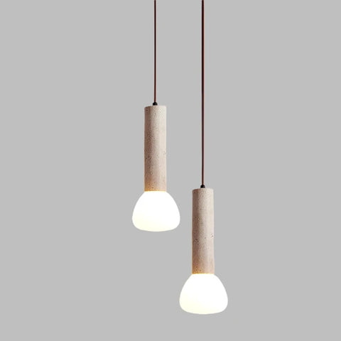 Pendant Light with Travertine Column and Glass Globe
