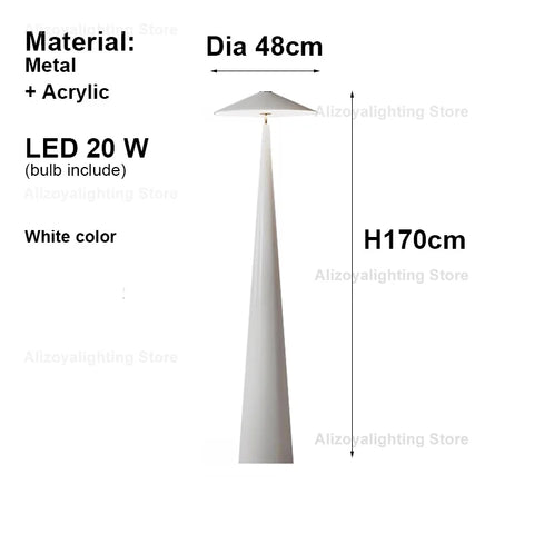 Zoya Cone Floor Lamp with Tapered Cone Silhouette in Metal and Acrylic