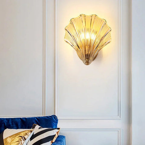 Wall Light with Brass and Glass Seashell Shade