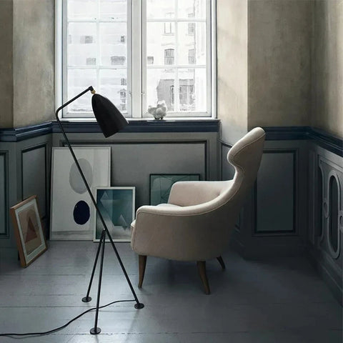 Grasshopper Tripod Floor Lamp with Angled Tripod and Cone Shade