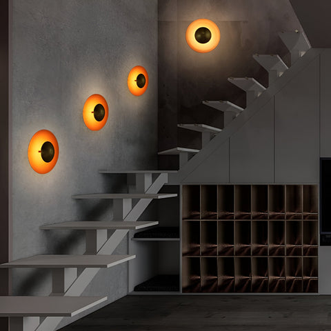 Round Iron LED Wall Lamp with Modern Minimalist Design and Multiple Size Options