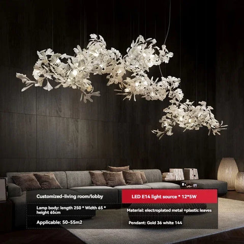 Porcelain Ginkgo Chandelier with Porcelain Leaf Cluster