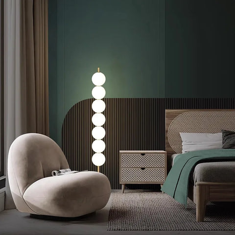 Modern Orb Floor Lamp with Stacked Glowing Orbs in Iron and Glass