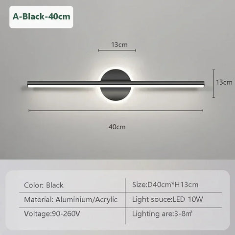 Modern Linear LED Wall Light for Mirrors and Bedside Lighting
