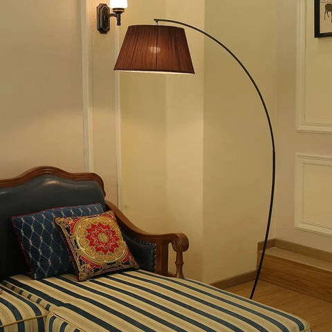 Arched Floor Lamp with Fabric Shade with Arched Stem and Broad Shade