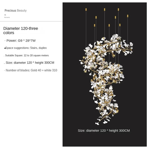 Porcelain Ginkgo Chandelier with Porcelain Leaf Cluster