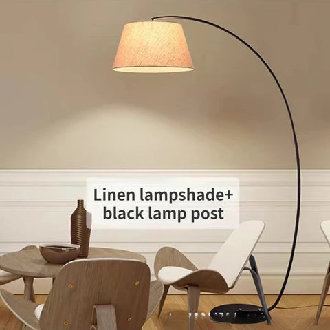 Arched Floor Lamp with Fabric Shade with Arched Stem and Broad Shade