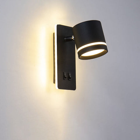 Rotatable LED Reading Wall Sconce with Square Backplate and Spotlight