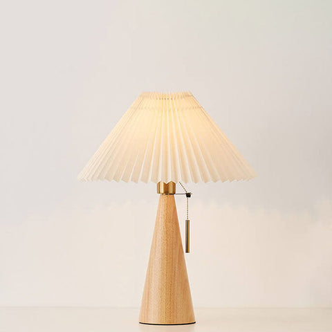 Wooden Table Lamp with Pleated Fabric Shade for Warm Interiors