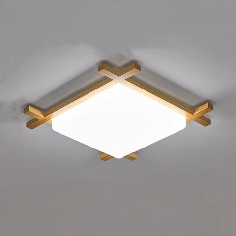 Square Wood LED Ceiling Light with Japanese Tatami Design