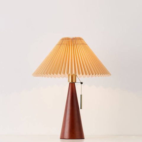 Wooden Table Lamp with Pleated Fabric Shade for Warm Interiors