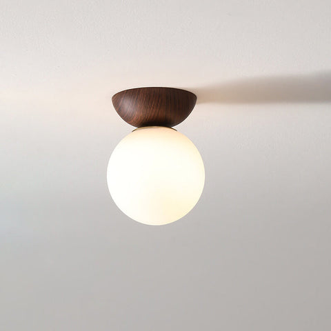 Wood and Glass Globe Ceiling Light for Bedrooms and Dining Areas