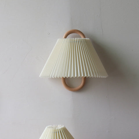 Pleated Wood Wall Sconce with Semicircular Fabric Shade for Bedrooms