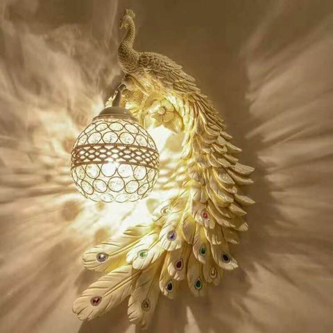 Peacock Wall Sconce with Crystal Globe and Resin Detail for Interiors