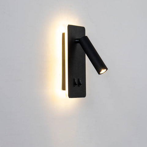 Rotatable LED Reading Wall Sconce with Square Backplate and Spotlight