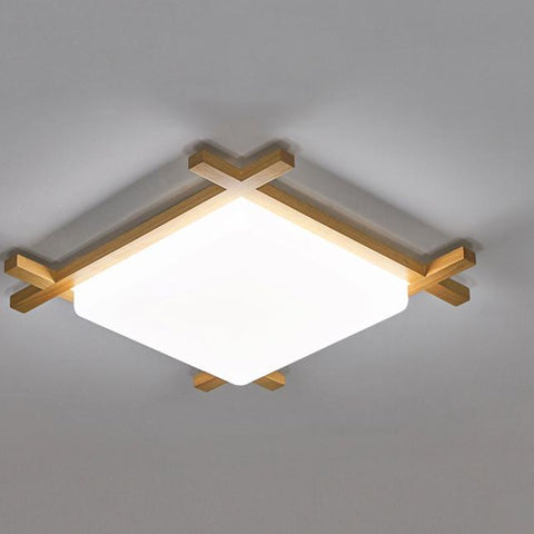Square Wood LED Ceiling Light with Japanese Tatami Design