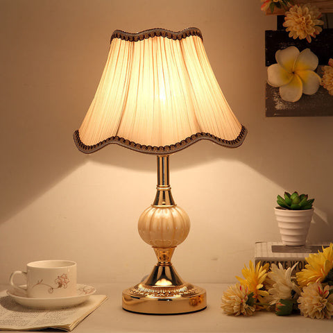 Floral Fabric Shade Table Lamp with Glass and Iron Base