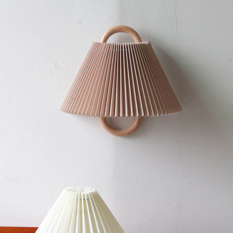 Pleated Wood Wall Sconce with Semicircular Fabric Shade for Bedrooms