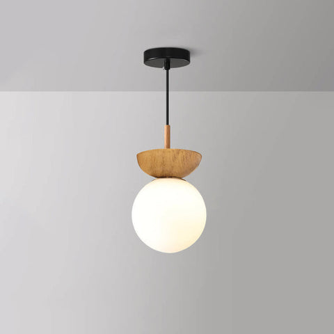 Wood and Glass Globe Ceiling Light for Bedrooms and Dining Areas