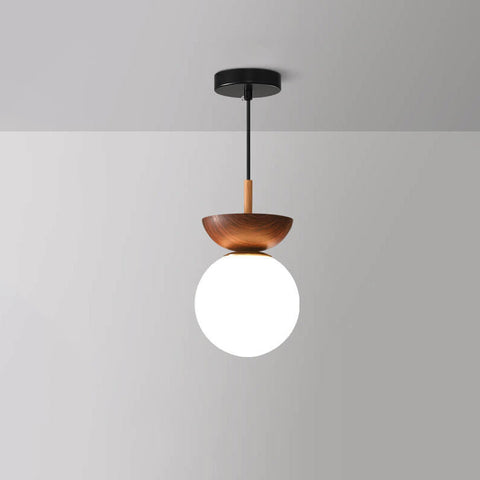 Wood and Glass Globe Ceiling Light for Bedrooms and Dining Areas