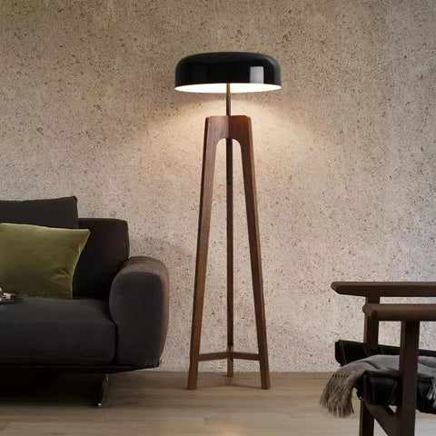 Solid Wood Floor Lamp with Tripod Base and Drum Shade