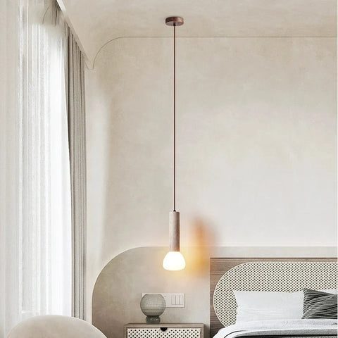 Pendant Light with Travertine Column and Glass Globe