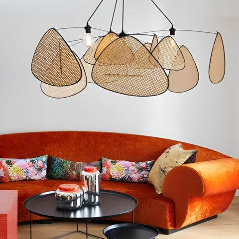 Retro Rattan Cane Chandelier for Dining Rooms and Open Living Spaces