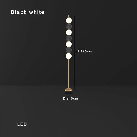 Modern Orb Floor Lamp with Stacked Glowing Orbs in Iron and Glass