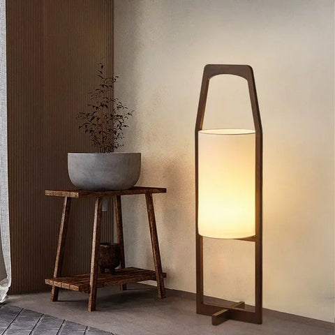 Wooden Lantern Floor Lamp with Open Rectangular Lantern