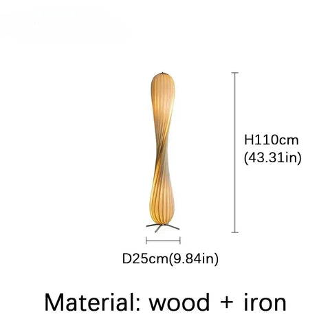 Curved Wooden Floor Lamp with Curved Stem and Shade in Wood and Iron