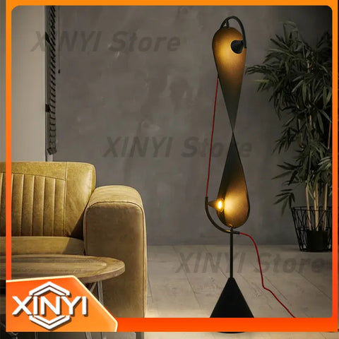 Retro Sailboat Floor Lamp with Sculptural Fabric Shade