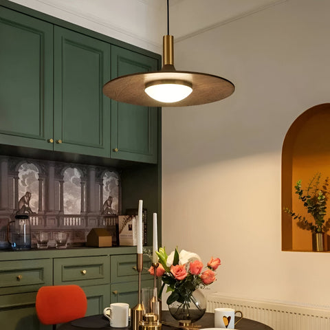 Pendant Light with Walnut-Finish Iron Shade