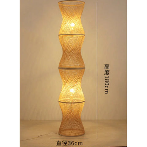 Woven Bamboo Floor Lamp with Woven Tapered Lantern in Bamboo and Iron