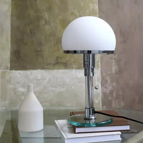 Bauhaus Glass Globe Table Lamp with Chrome Base