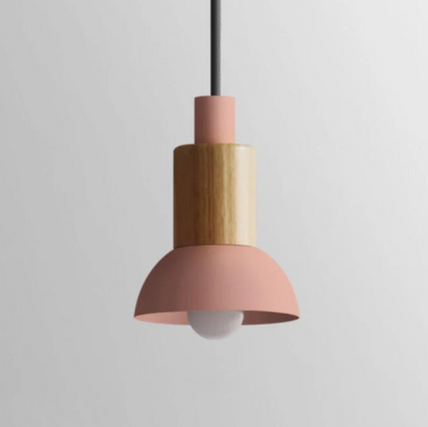 Scandinavian Wood Pendant Light with Modern Iron Shade for Ambient Lighting