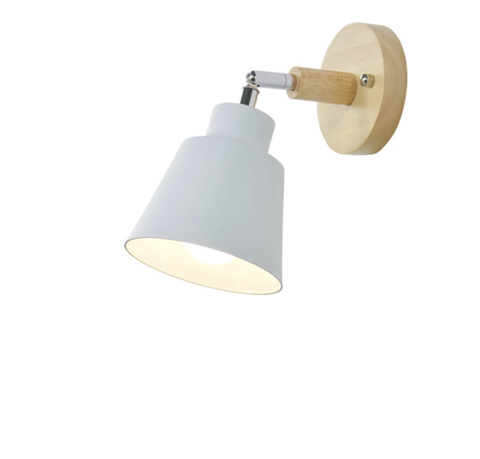 Adjustable Wooden and Metal Wall Lamp with E27 Socket and Pull Chain Switch