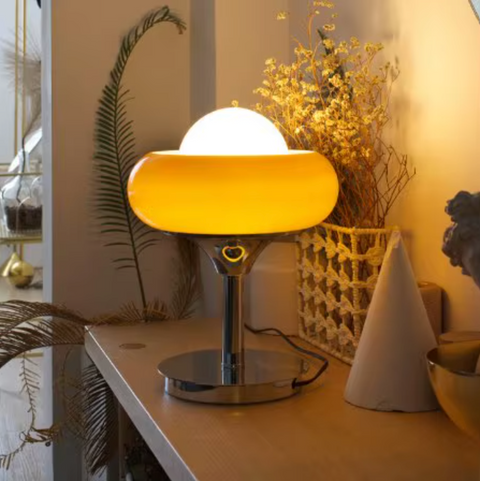 Table or Floor Lamp with Glass Shade and Retro Polished Chrome Base