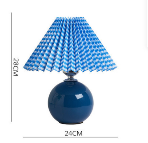 Vintage Ceramic Table Lamp with Pleated Shade and Plug-In Design for Indoor Lighting