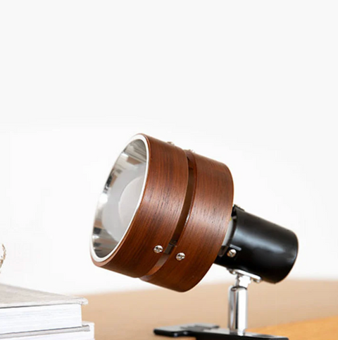 Adjustable Wood and Metal Clip-On Lamp for Reading and Home Desk Work