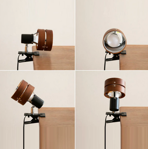 Adjustable Wood and Metal Clip-On Lamp for Reading and Home Desk Work