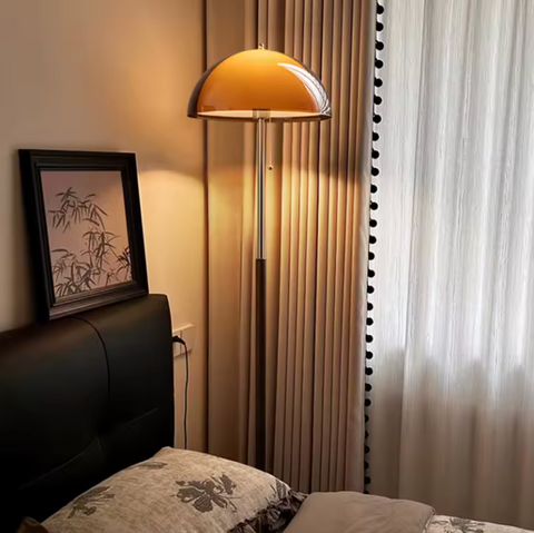 Floor Lamp with Acrylic Mushroom Shade and Retro Wood Base