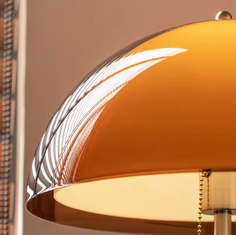 Floor Lamp with Acrylic Mushroom Shade and Retro Wood Base