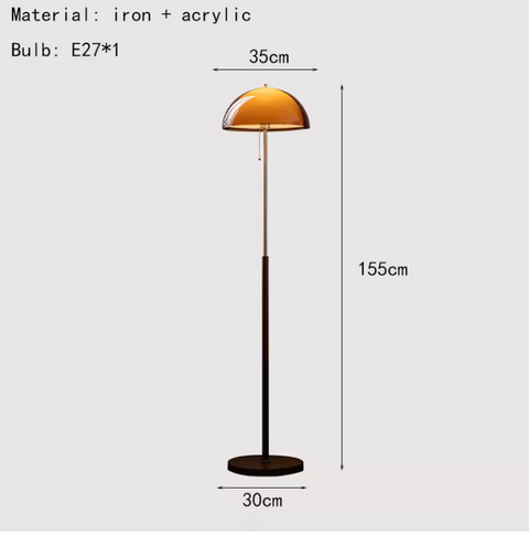 Floor Lamp with Acrylic Mushroom Shade and Retro Wood Base