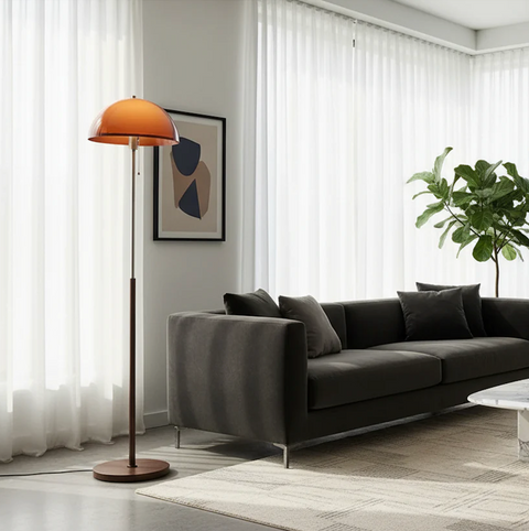 Floor Lamp with Acrylic Mushroom Shade and Retro Wood Base