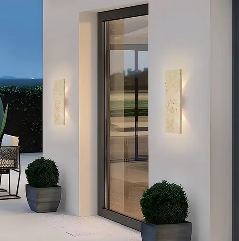 Wall Sconce with Natural Stone Panel and Warm Outdoor LED Light